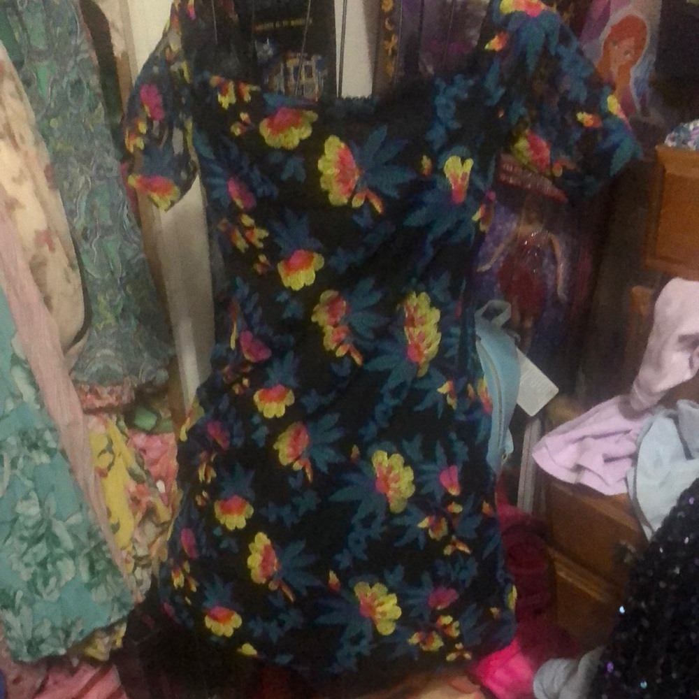 Topshop Blue and Black Bodycon Mini Dress